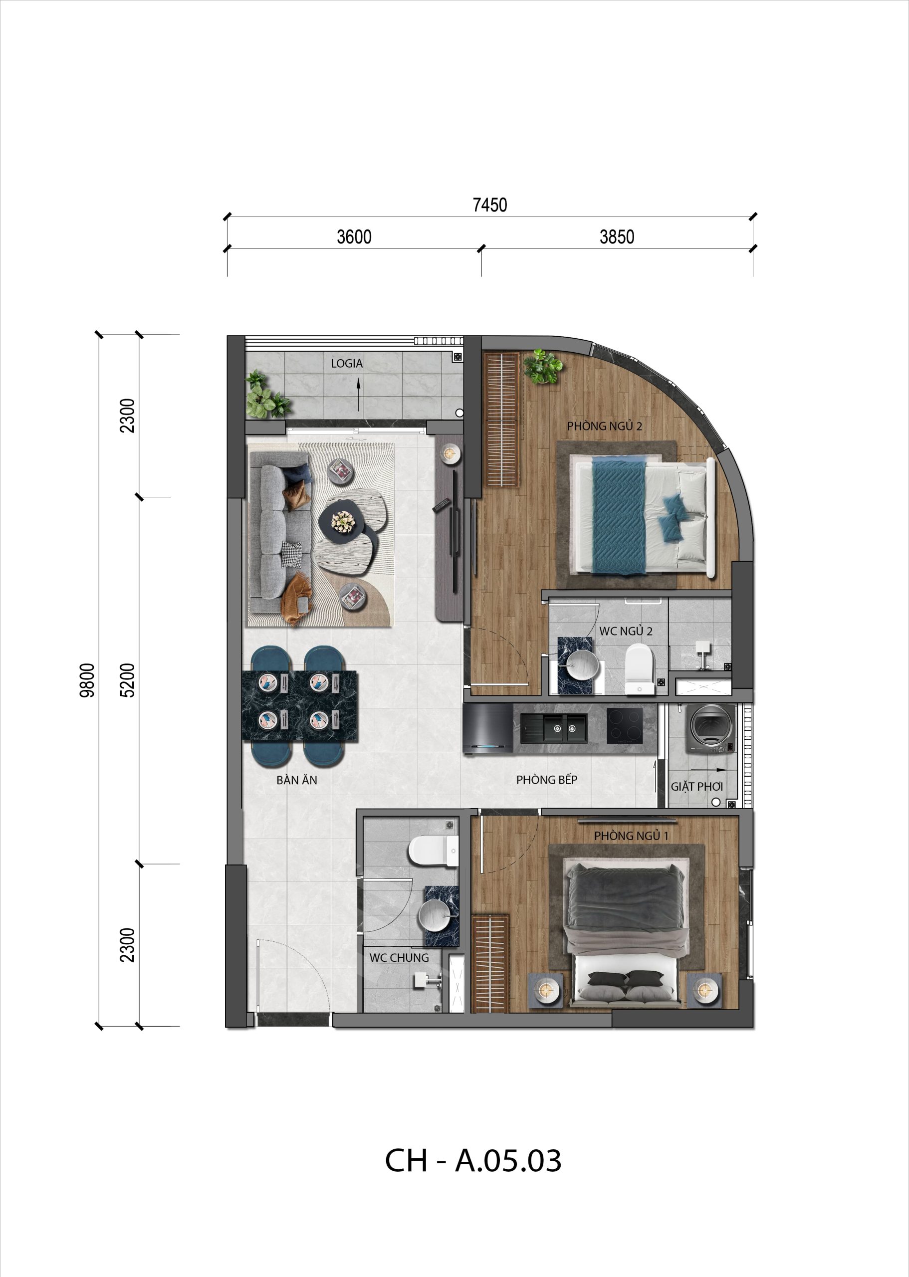 Căn Hộ A&k Tower 2pn A.05.03