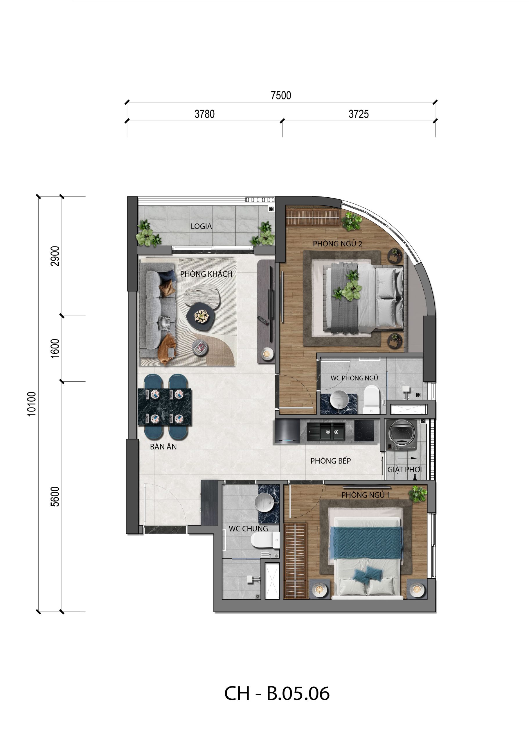 Căn Hộ A&k Tower 2pn B.05.06