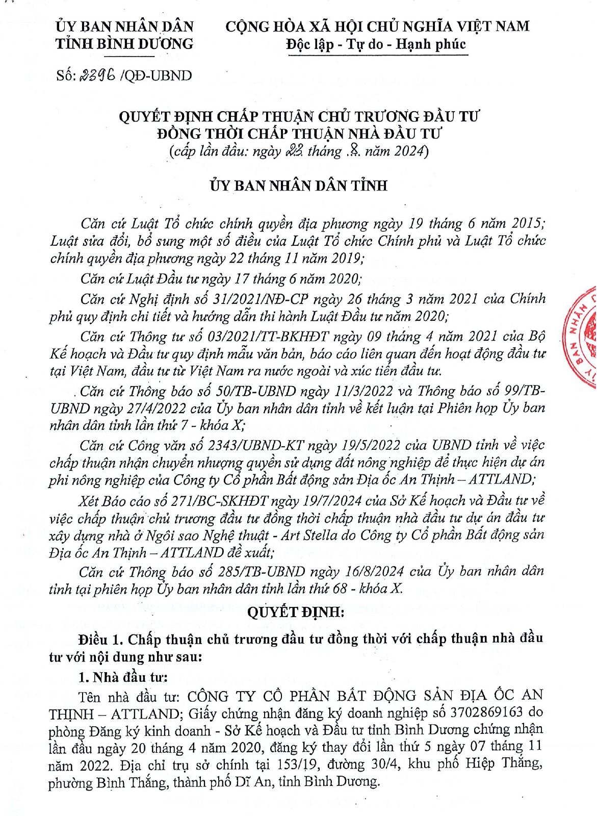 QĐ Chấp Thuận Chủ Trương đầu Tư Dự án Artstella_1