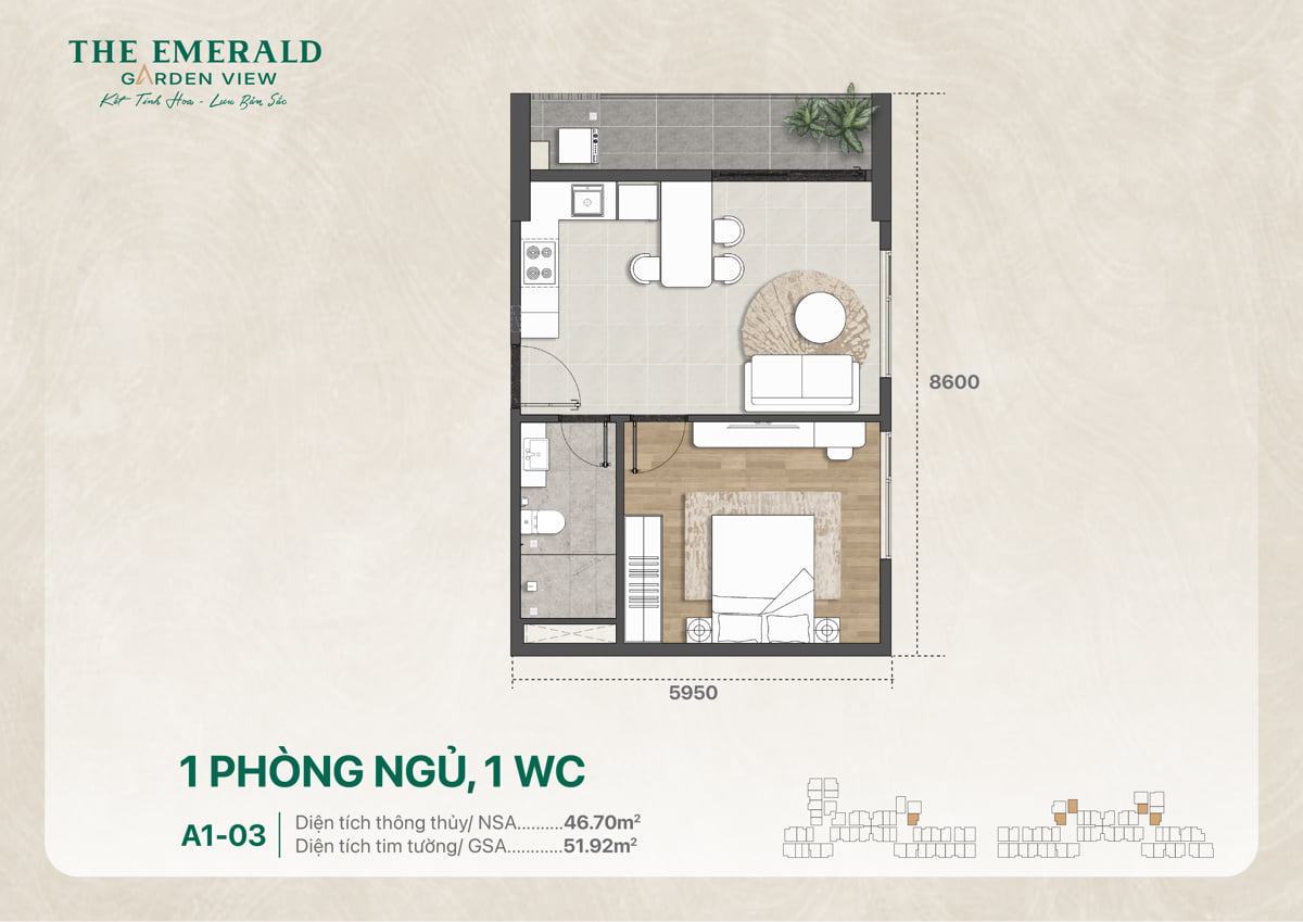 Thiết kế căn 1PN 1WC A1-03