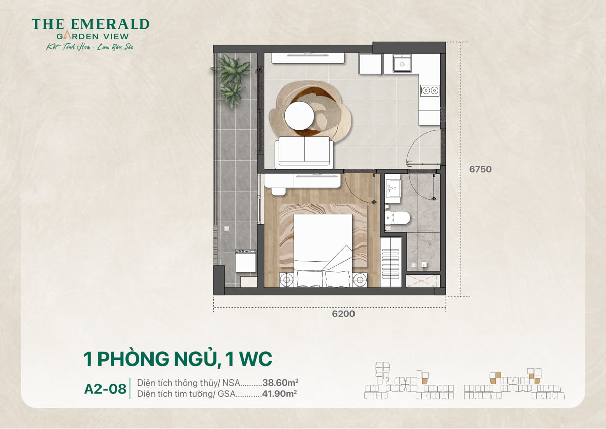 Thiết kế căn 1PN 1WC A2-08