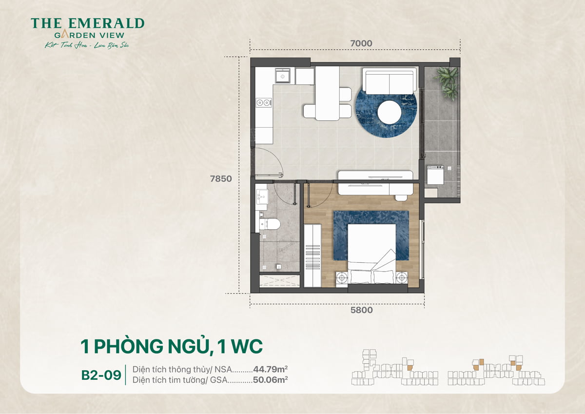 Thiết kế căn 1PN 1WC B2-09