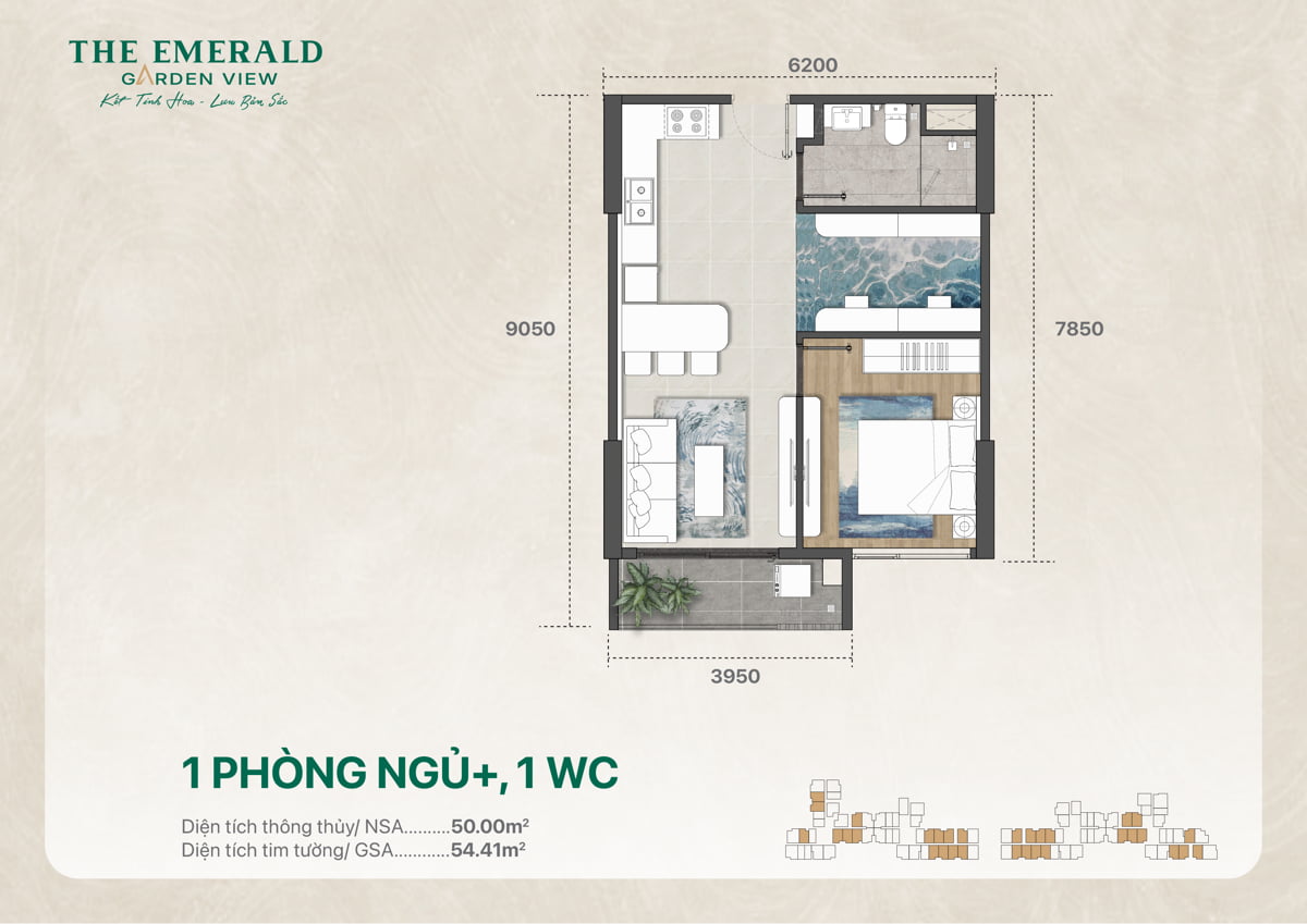Thiết kế căn 1PN Plus 1WC