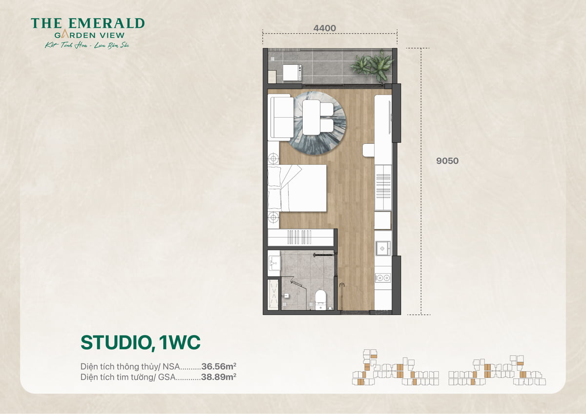 Thiết kế căn Studio 1WC