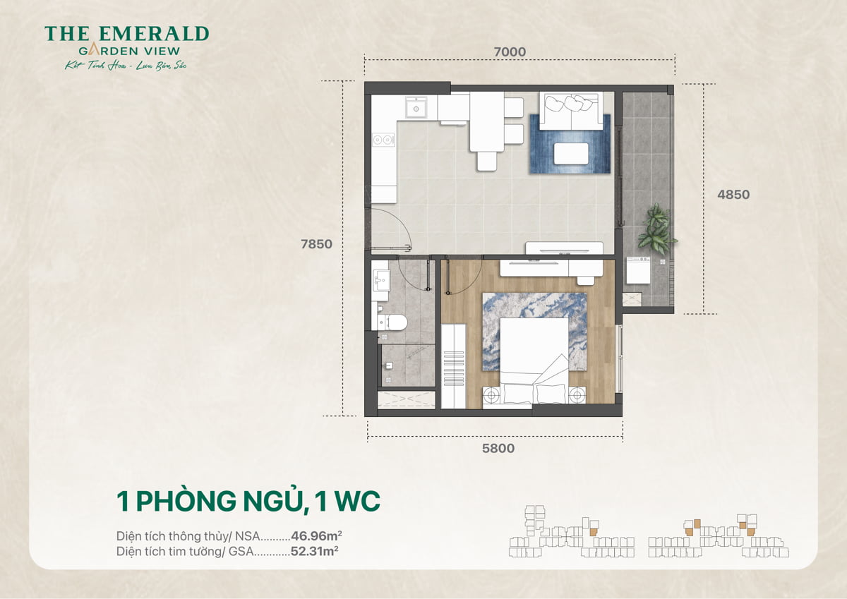 Thiết kế căn hộ 1PN 1WC