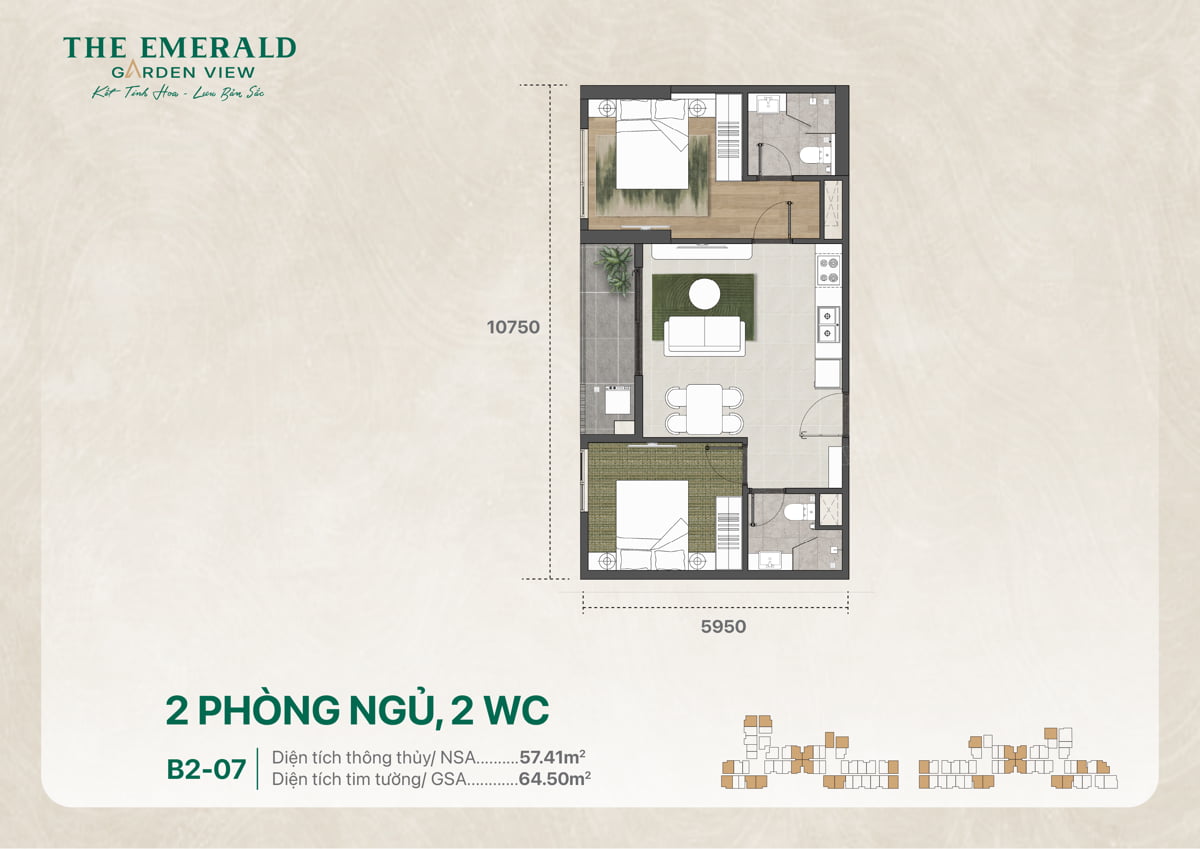 Thiết kế căn hộ 2PN 2WC B2-07