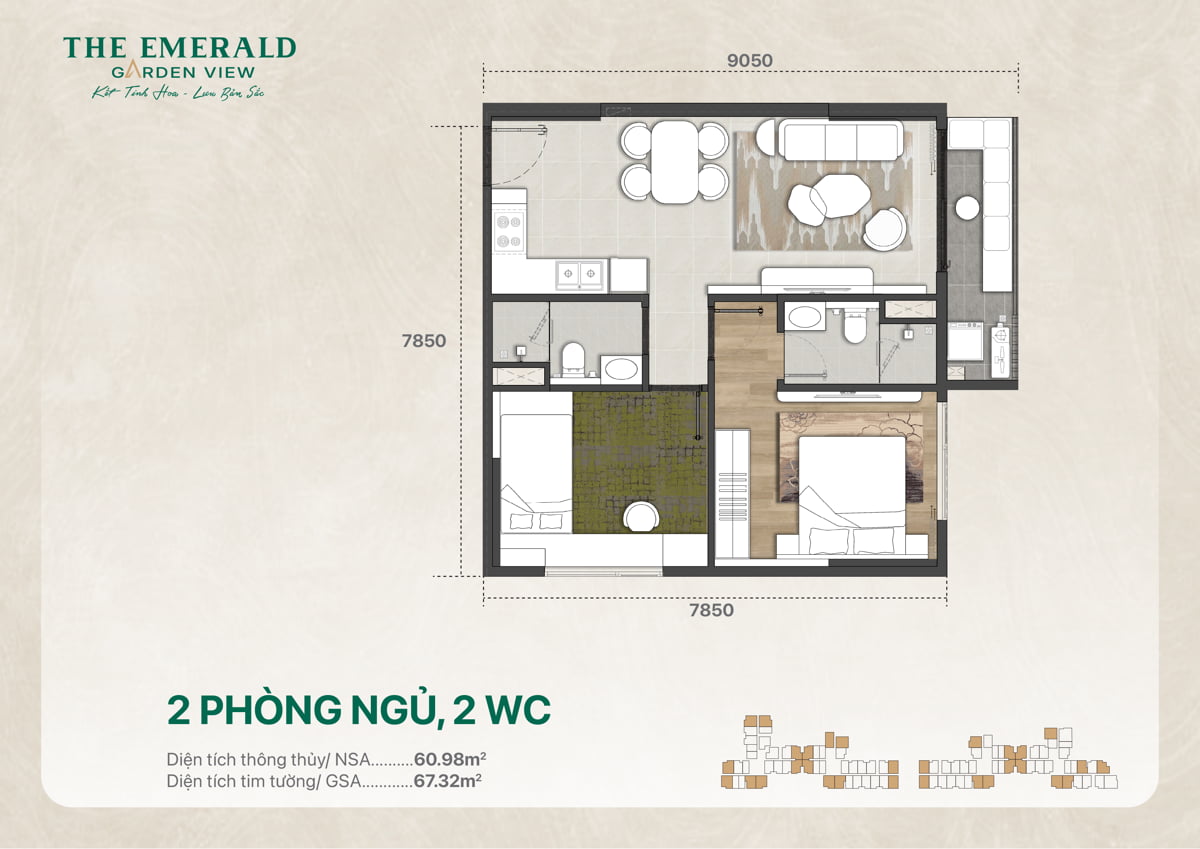 Thiết kế căn hộ 2PN 2WC