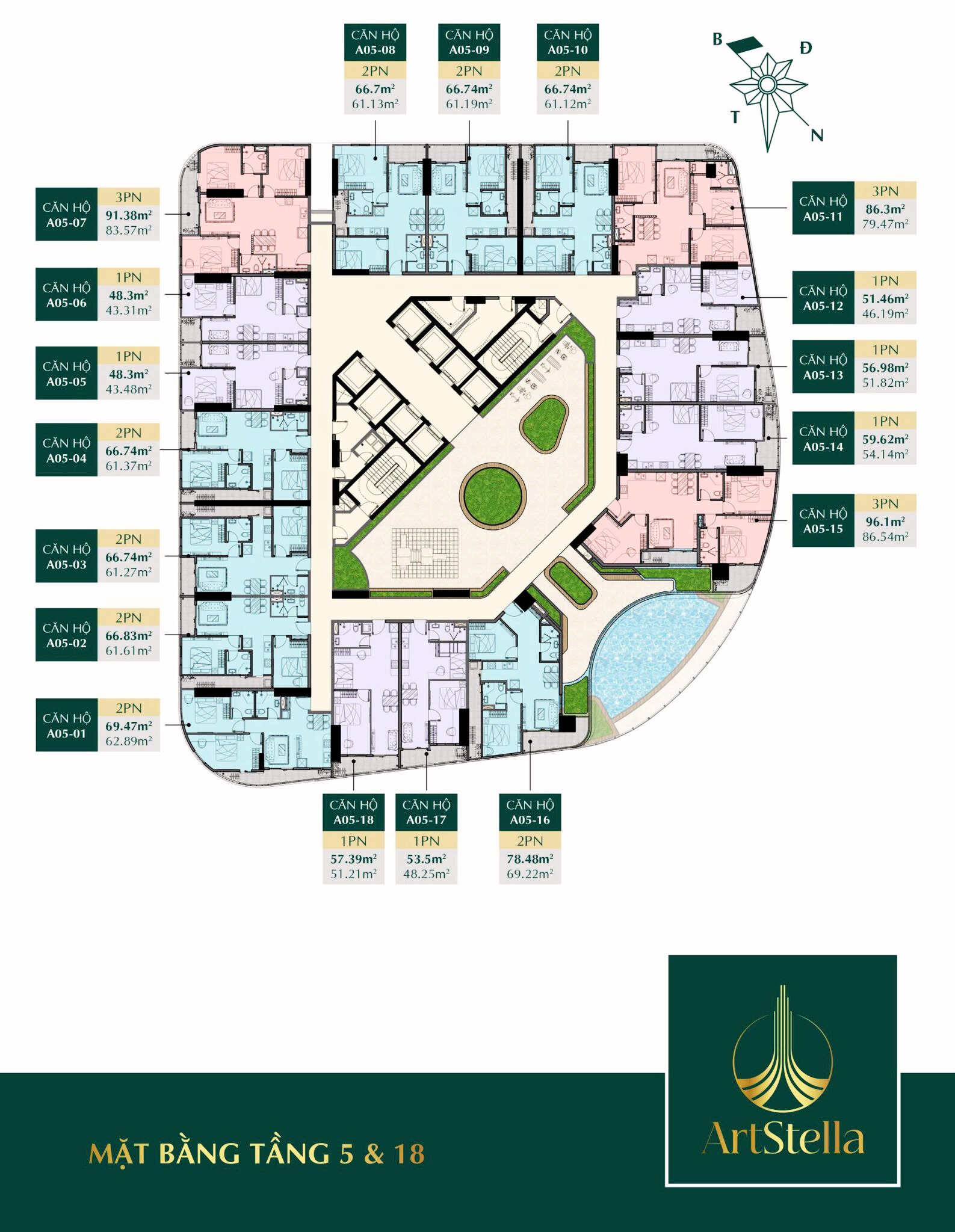 Mặt Bằng Tầng 5 & 18 Dự án ArtStella
